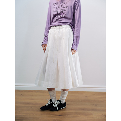 Hello September 休闲高腰抽绳纹理褶皱简约中长款半身裙女H60411