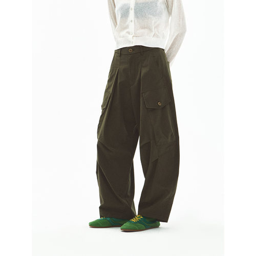 Hello September 天丝尼龙贴袋工装长裤纯色弹力腰休闲裤女V60590