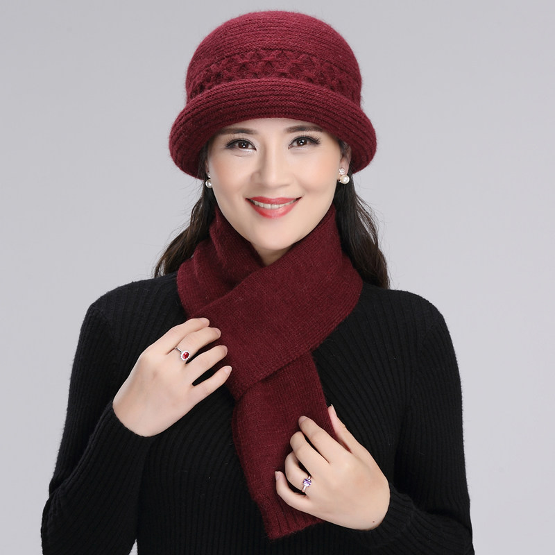 Autumn and winter Middle-aged hat Rabbit's hair Knitted wool cap grandma the elderly Hat winter middle age mom scarfin the Accessories/Leather belt/Hat/Muffler , Muffler/Gloves/Hat Kit , Piece suit  category - from Buy2taobao.com to provide professional Taobao agent buy service