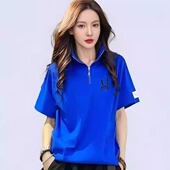 夏秋季 宽松遮肉洋气运动休闲潮流 t恤女半拉链翻领衫 纯棉新款 半袖