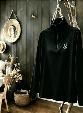 立领半拉链秋季长袖T恤女常规款休闲风宽松百搭套头创意显瘦上衣.