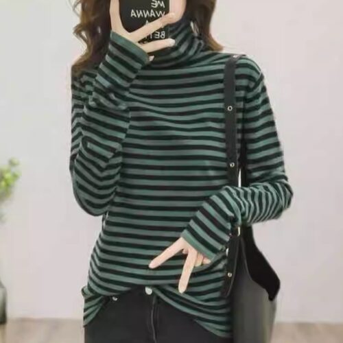 2025新款高领条纹打底衫
