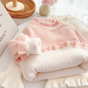 宝宝毛衣加绒加厚冬装基础款女童打底衫修身小童弹力针织衫木耳边