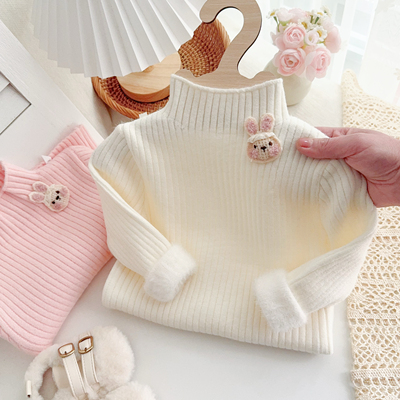 宝宝毛衣一体绒小公主冬装女童针织衫加绒加厚婴幼儿打底内搭修身