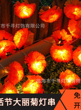 led万圣节大丽菊灯串菊花灯清明节万寿菊串灯鬼节公墓装饰造型灯