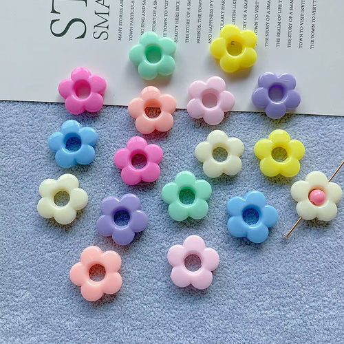 亚克力实色太阳花糖果色镂空五瓣花玫红色梅花珠diy卡通手链配件