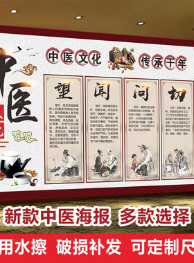 中医理疗养生海报九种体质辨识挂画图片望闻问切装饰大壁画墙贴纸