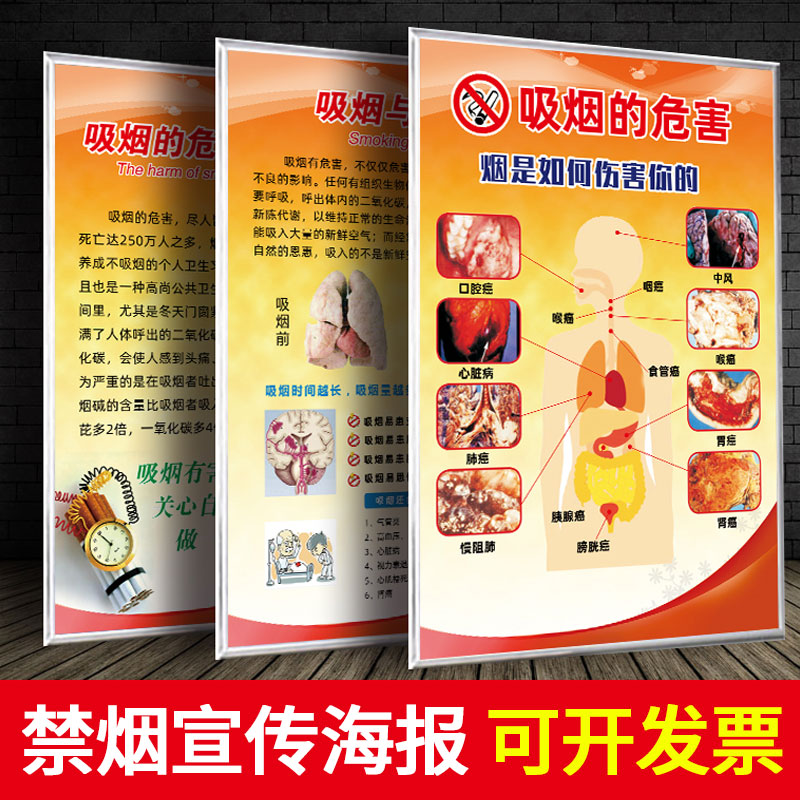 禁烟宣传海报挂图墙贴禁止吸烟图片吸烟有害健康宣传画标语牌贴纸