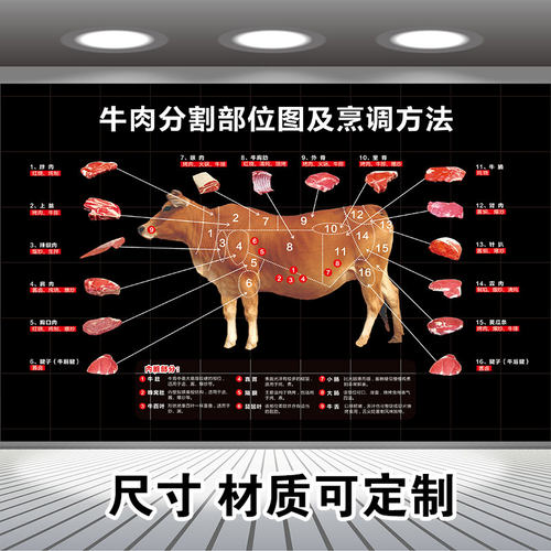 排酸牛肉分割部位图贴纸海报