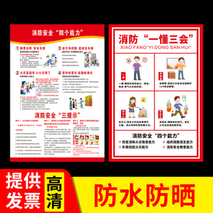 消防安全宣传海报一懂三会贴纸三自主两公开一承诺知识宣传教育画