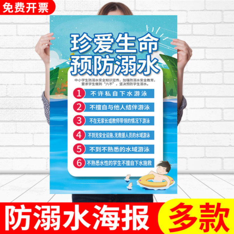 校园中小学生安全教育夏季预防溺水六不准知识宣传海报墙贴纸挂图