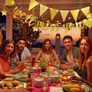 同事离职欢送会派对背景墙布置装饰we will miss you拉旗星星挂饰