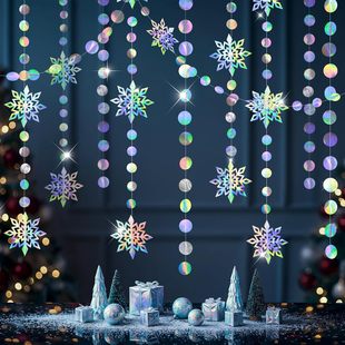 圣诞节装 饰品雪花圆片门帘挂饰冬天主题氛围镭射光面拉花创意布置