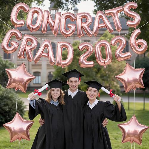 2026毕业派对场景布置CONGRATS铝膜气球套装学校庆典创意装饰用品