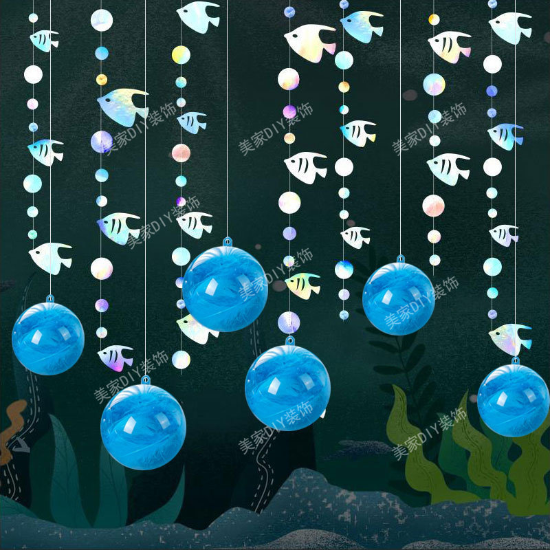 幼儿园教室海洋主题环创走廊天花板悬挂气泡拉花装饰水母蜂窝挂饰