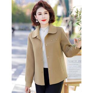 中年妈妈春秋装双面呢翻领外套短款中老年女装洋气高贵毛呢上衣