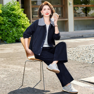 妈妈装秋装套装端庄大气2026新款中老年女春秋休闲外套牛仔两件套