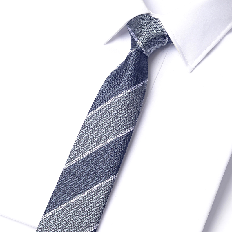 6cm领带韩版休闲男士窄版灰色双色白条花纹西装衬衫上班工作职业