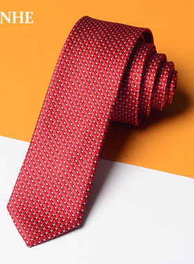女学生韩式窄版小领带男休闲结婚伴郎主持司仪红色白点5CM手打潮