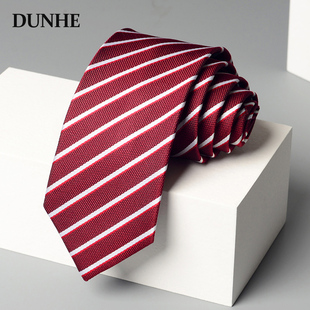 红色白条领带男士商务正装职业韩版结婚伴郎西服衬衫休闲手打7cm