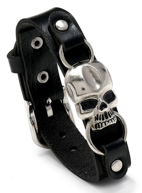 欧美骷髅头皮革手链简约