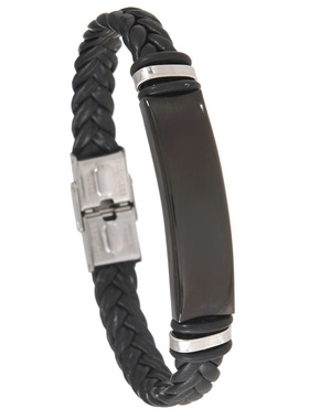 跨境新款热销饰品欧美首饰皮革编织不锈钢男士手链简约光面手镯