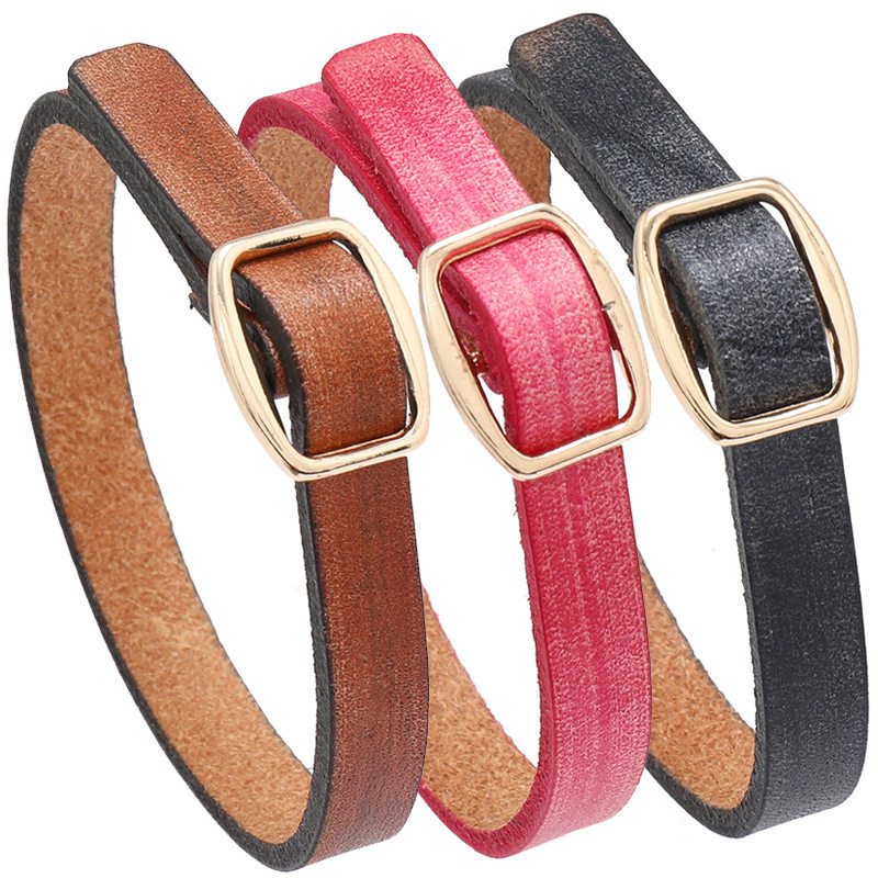 欧美新款饰品简约文艺复古做旧牛皮手链DIY刻字光板男女手环手镯