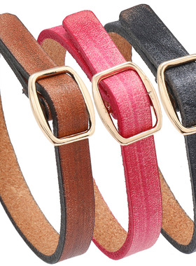 欧美新款饰品简约文艺复古做旧牛皮手链DIY刻字光板男女手环手镯