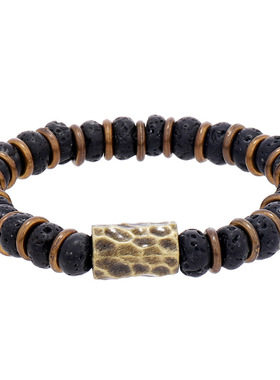 跨境热销新款配饰简约手工串珠手镯 文艺复古弹力线火山石手链