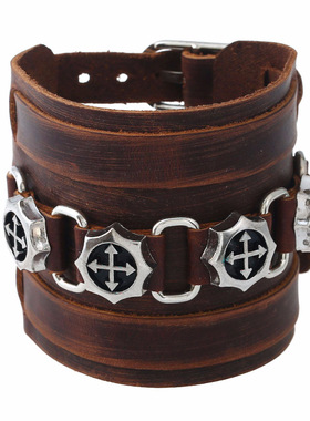 朋克复古机车男士牛皮手链