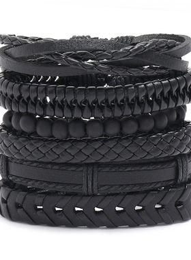 套装复古编织男士皮革手链