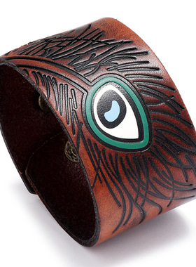 跨境饰品个性复古做旧宽皮手链欧美流行男士朋克手环首饰