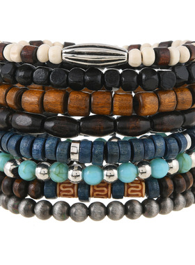 波西米亚复古风多条木珠材质套装手链 女士服装搭配流行手串