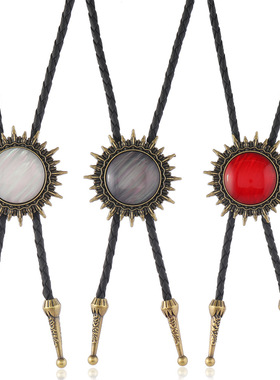 跨境新款配饰简约花型吊坠波洛领带饰扣创意复古编织绳领结项链