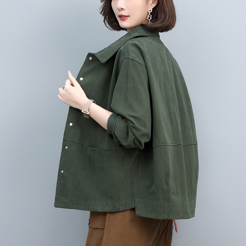 大尺码休闲时尚洋派外套女2025春秋新款妈妈宽松春装漂亮纯棉上衣