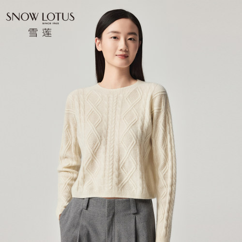 SNOWLOTUS羊绒衫女圆领宽松针织