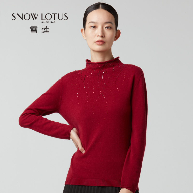 雪莲半高领休闲羊绒镶钻套头衫