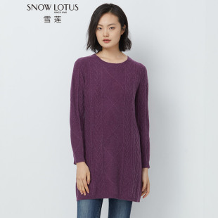 针织毛衣秋冬新 重磅绞花加厚纯色中长款 雪莲纯羊绒衫 女圆领套头衫