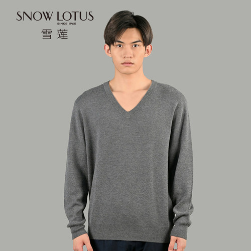 雪莲精纺男士V领羊绒衫套头衫