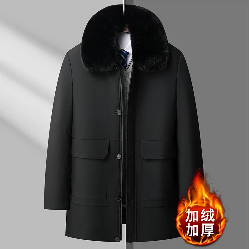 商场品牌爸爸秋冬装外套中老年人加绒加厚棉衣冬季棉服爷爷大毛领