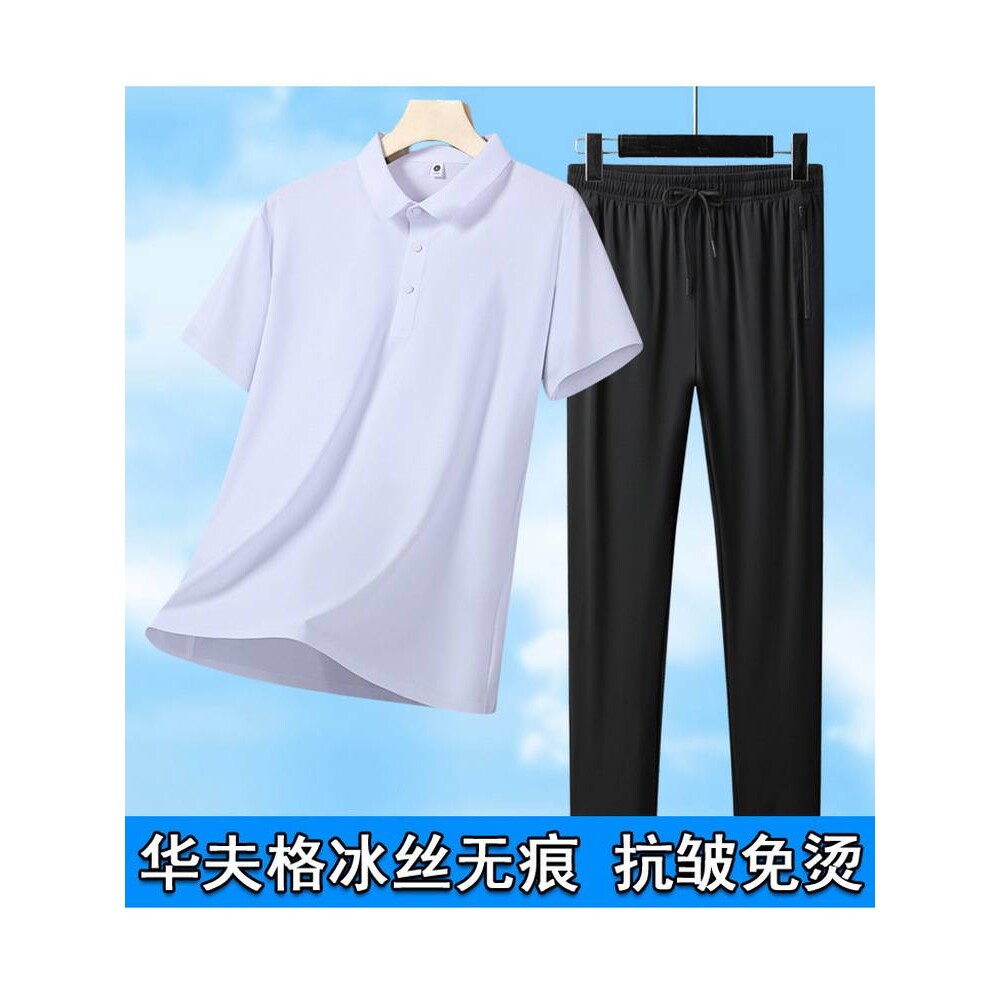 官方正品2026夏季新款中老年男装短袖休闲Polo衫宽松舒适T恤套装