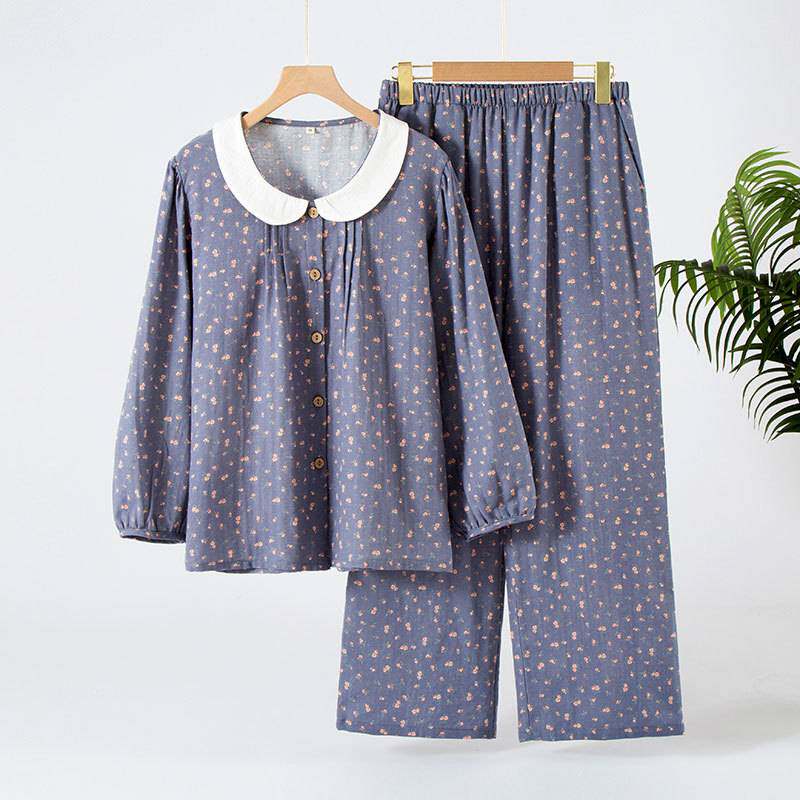 官方正品100%a类纯棉睡衣女 春秋娃娃领领薄款睡衣可外穿女士家居