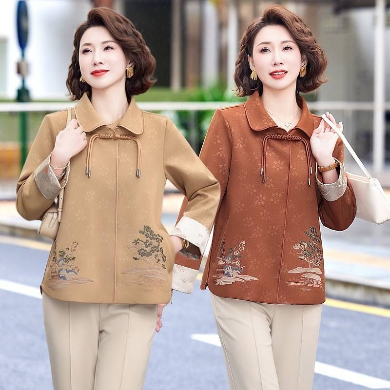 官方正品新中式妈妈秋装外套2026新款中老年女装春秋短款风衣国风