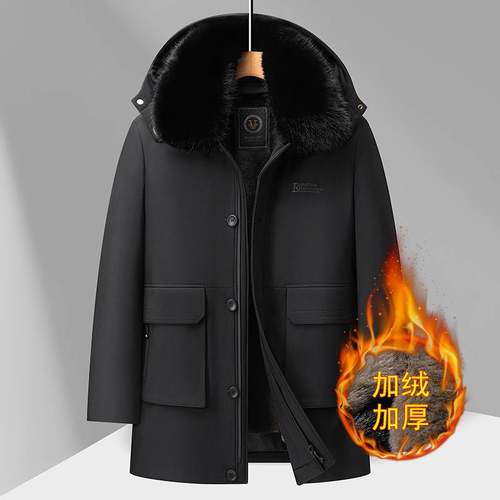 商场品牌中老年人棉服男士加绒加厚棉衣外套爸爸冬装5080岁老父亲