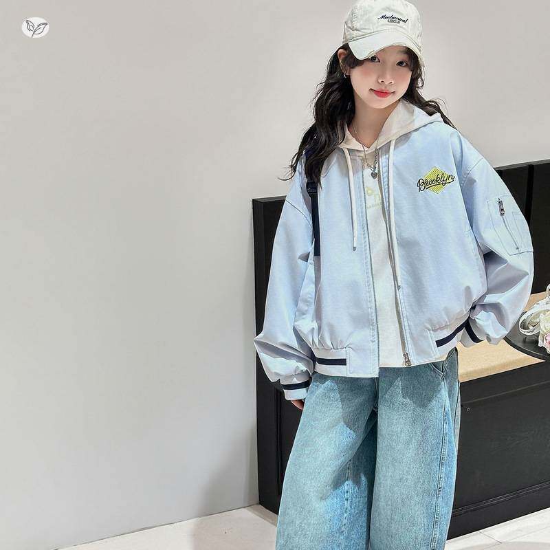官方正品女童棒球服外套2026年春季新款中大童字母刺绣短款夹克衫