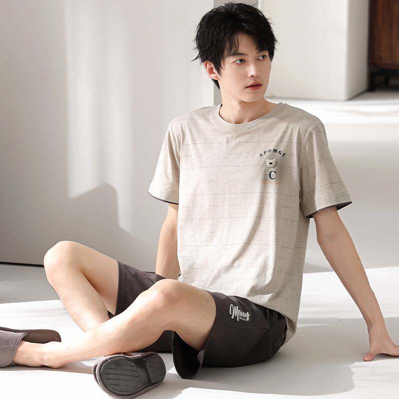 官方正品男士睡衣夏季莫代尔短袖短裤套装2026年新款可外穿大码男