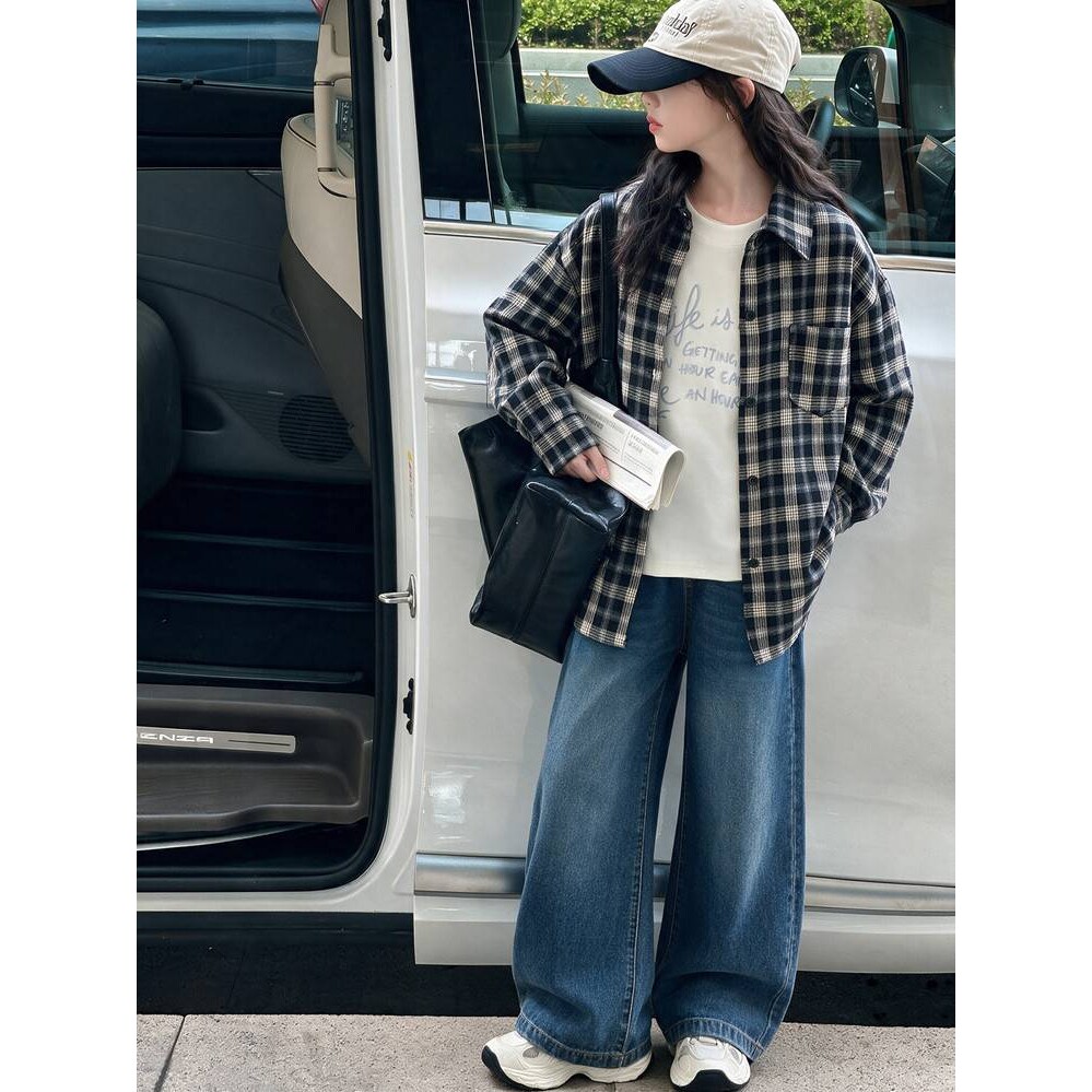 官方正品女童格子衬衫春秋2026新款洋气女孩大童秋装时髦外套儿童
