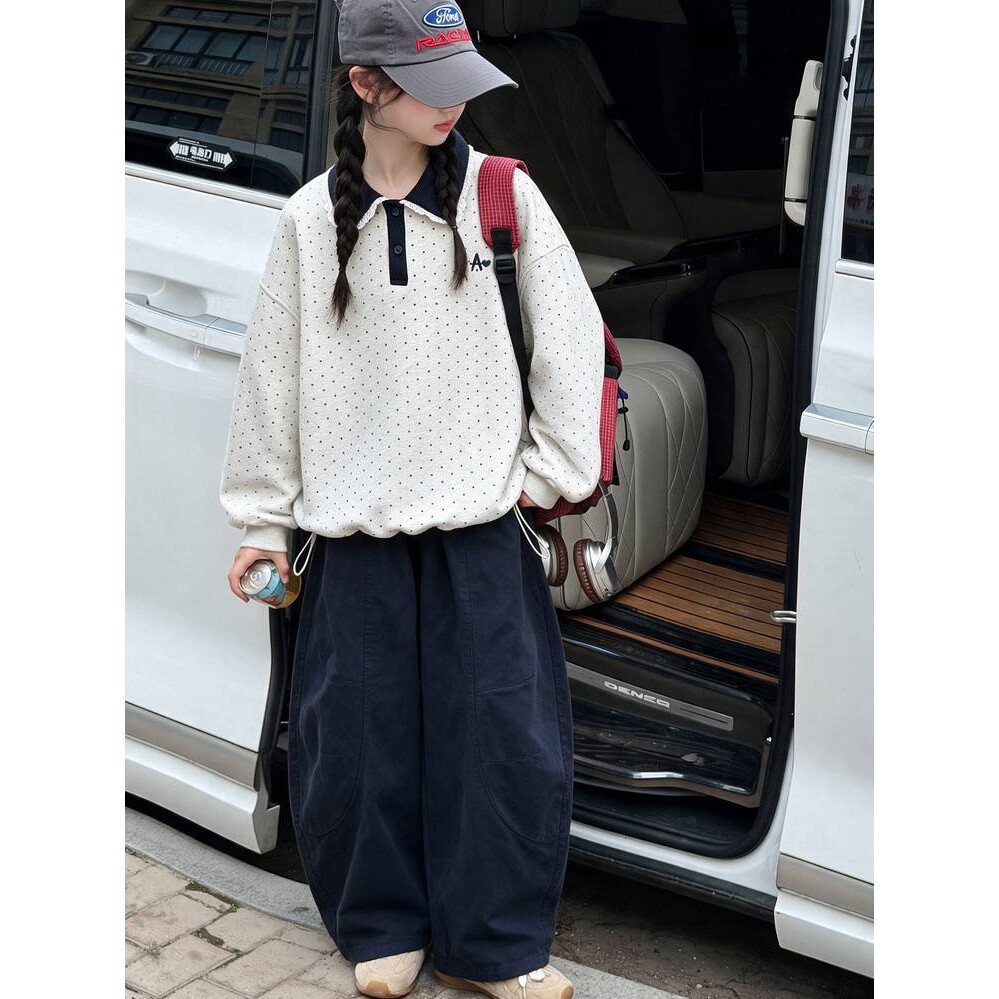官方正品女童卫衣套装2026新款儿童韩版波点polo衫上衣中大童休闲