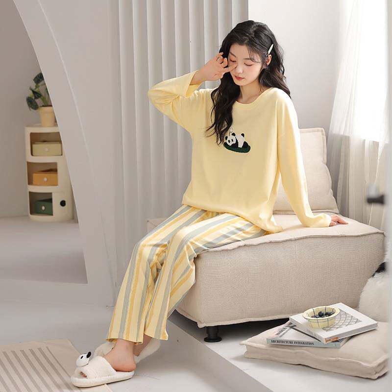 官方正品纯棉睡衣女春秋款新款长袖休闲小个子可外穿女士家居服秋