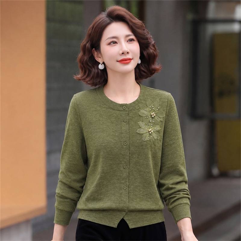 官方正品中老年女装秋季长袖针织衫显瘦开衫毛衣时尚妈妈装洋气打